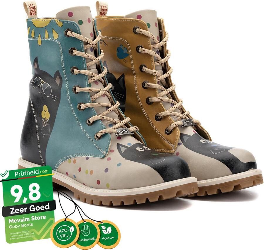 GOBY Colourfull Cat Boots Laars Laarzen Damesboots Dames laarzen Longboots Handmade Dierenprint - Foto 3