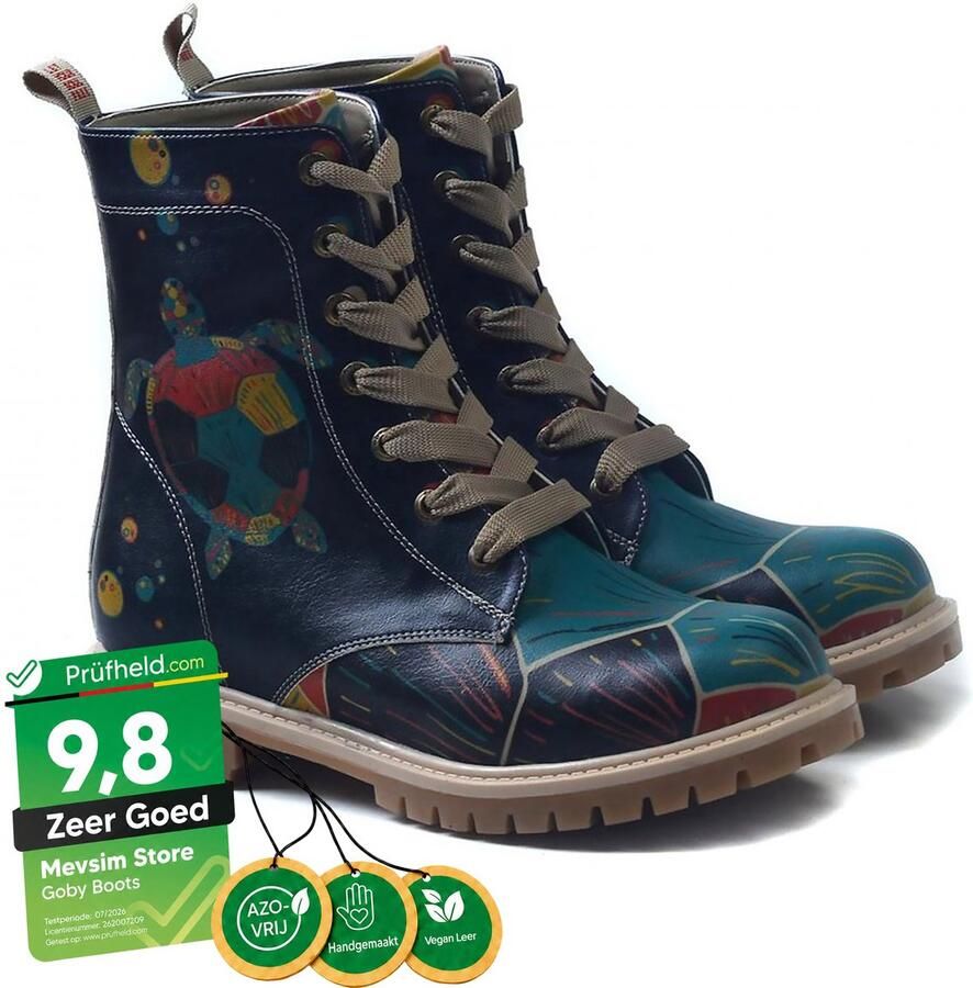 GOBY Cosmic Turtle Dames Veterboots Handgemaakt Vegan Leer