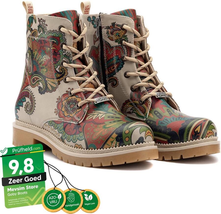 GOBY Flowerart Ankle Boots Laars Laarzen Damesboots Dames laarzen Enkel laarzen Handmade Bloemenprint - Foto 3