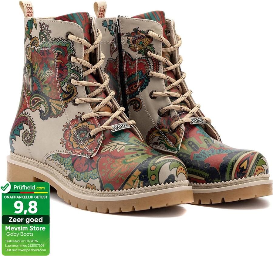 GOBY Flowerart Ankle Boots Laars Laarzen Damesboots Dames laarzen Enkel laarzen Handmade Bloemenprint