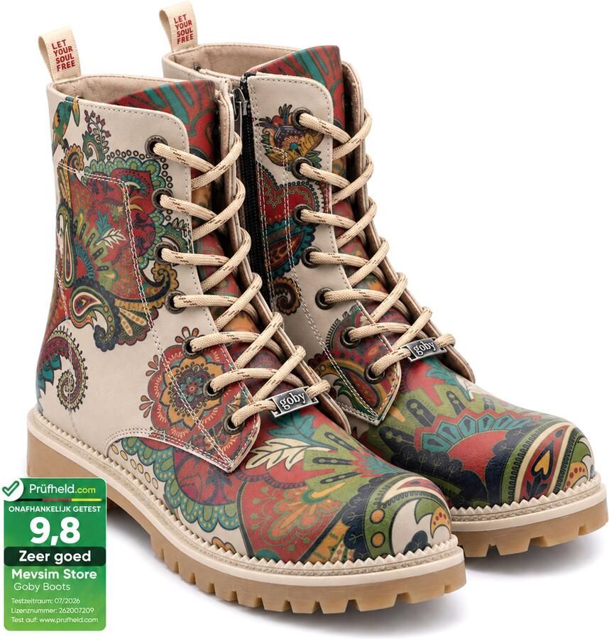 GOBY Flowerart Ankle Boots Laars Laarzen Damesboots Dames laarzen Enkel laarzen Handmade Bloemenprint