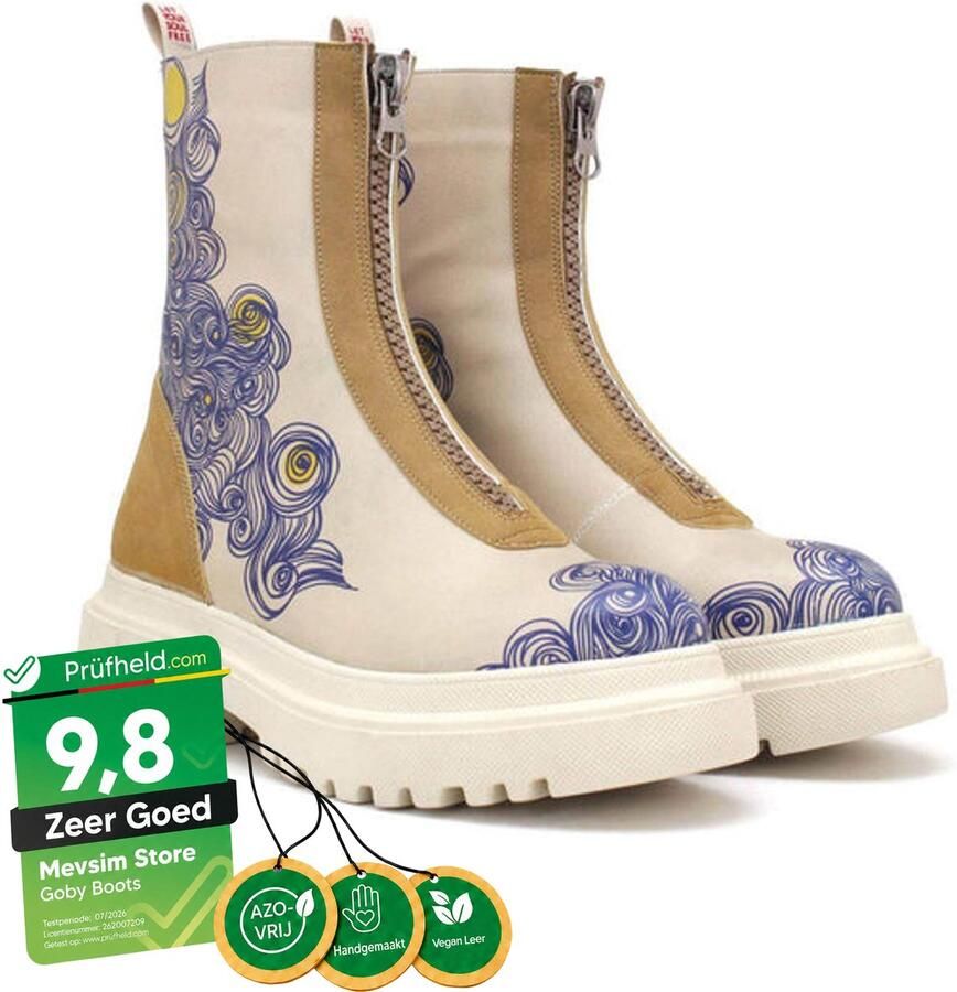 GOBY Dames Boots Front Rits Design Handgemaakt Vegan Leer Comfortabele Plateau - Foto 2