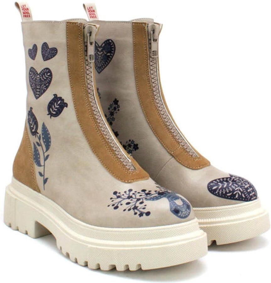 GOBY Dames Boots Hart en Hertenprint Handgemaakt Vegan Leer Comfortabele Plateau Boots