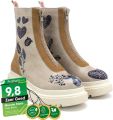 GOBY Dames Boots Hart en Hertenprint Handgemaakt Vegan Leer Comfortabele Plateau - Blauw