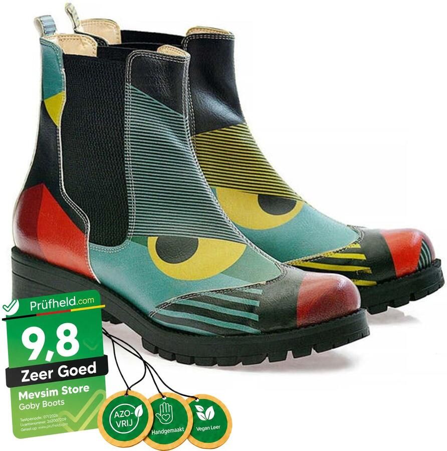 GOBY Dames Chelsea Boots Handgemaakt Vegan Leer Comfortabele Enkellaarsjes met Hak - Foto 2