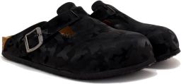 GOBY Dames Clogs Damesklompen Comfortabele Clogs Zwarte Camouflageprint Verstelbare Gesp Handgemaakt Vegan Leer