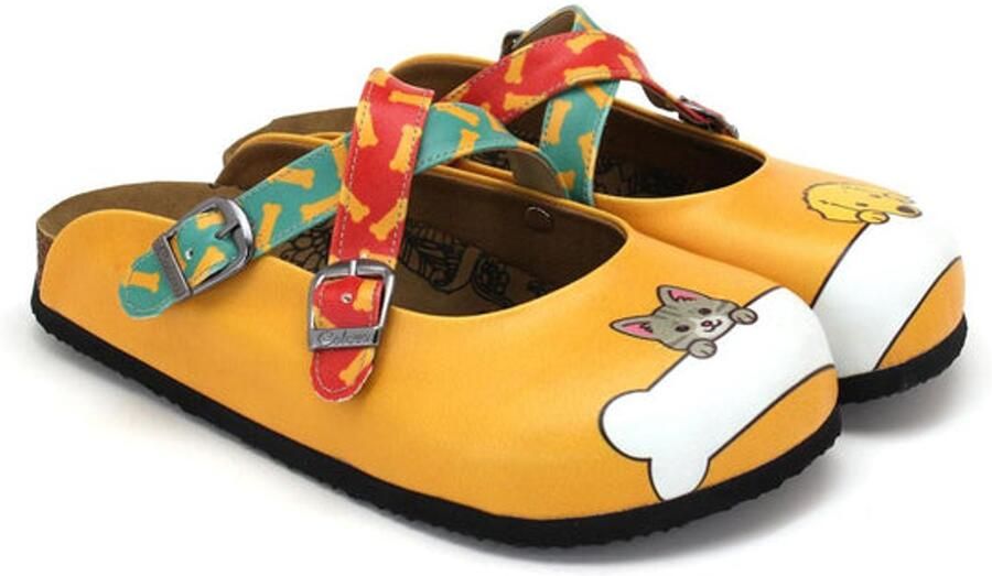 GOBY Dames Clogs Hond en Kat Print Handgemaakt Vegan Leer Comfortabele Damesklompen