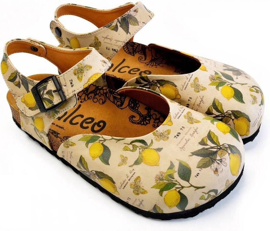 GOBY Dames Clogs met Citroenprint Handgemaakt Premium Kwaliteit