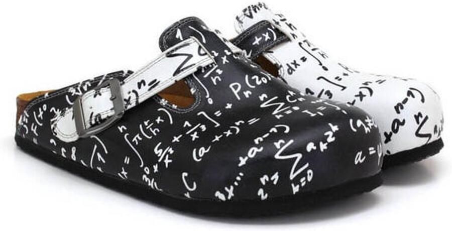 GOBY Dames Clogs Wiskunde Formule Print Handgemaakt Vegan Leer Comfortabele Damesklompen