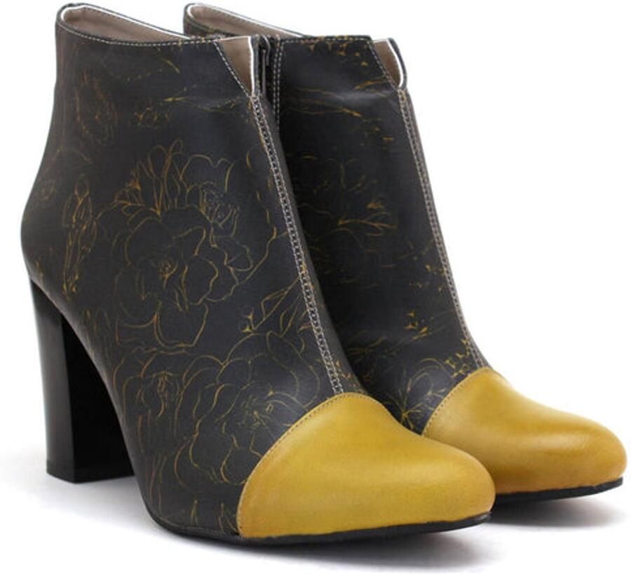 GOBY Dames Enkellaars Floral Night Vegan Leer Handgemaakt