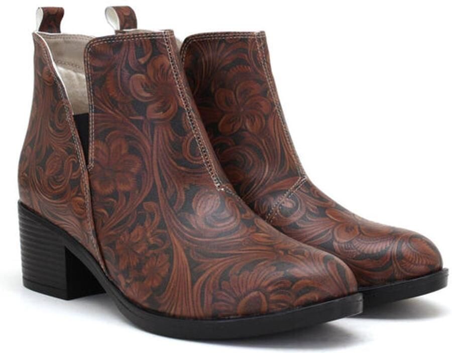 GOBY Dames Enkellaars Floral Vintage Print Vegan Leer Handgemaakt