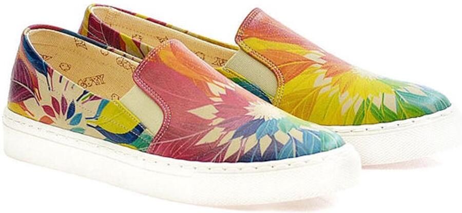GOBY Dames Instappers Kleurrijke Bloemenprint Slip-on Sneakers Handgemaakt Vegan Leer Comfortabele Dames Schoenen