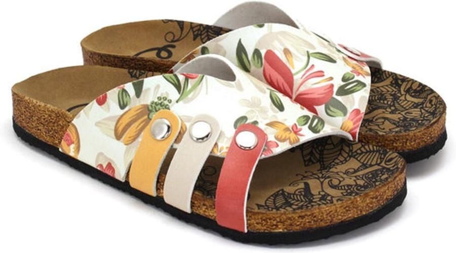 GOBY Dames Muiltjes Floral Harmony Design Vegan Leer Handgemaakt