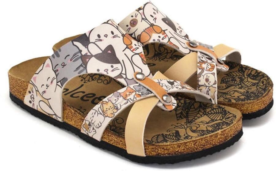 GOBY Dames Muiltjes Kattenprint Vegan Leer Handgemaakt
