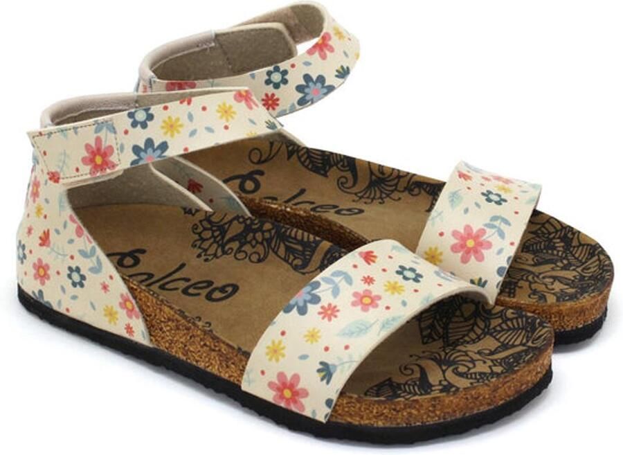 GOBY Dames Sandalen Flower Garden Design Vegan Leer Handgemaakt