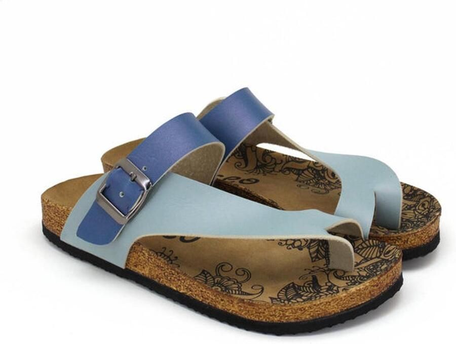GOBY Dames Sandalen Handgemaakt Vegan Leer Blauw Design
