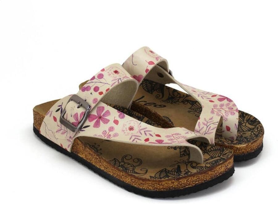 GOBY Dames Sandalen Handgemaakt Vegan Leer Roze Bloemen