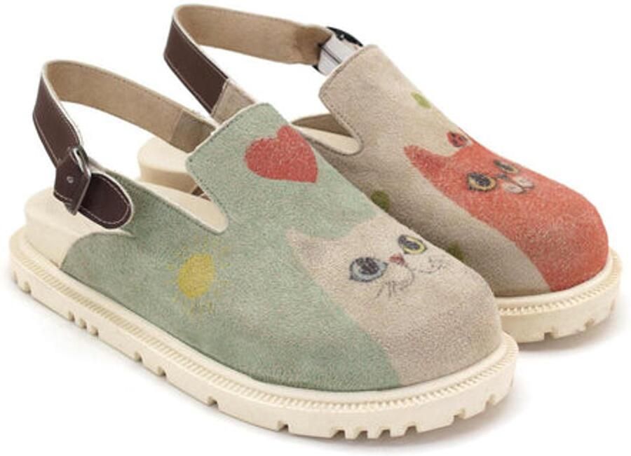 GOBY Dames Sandalen Katten Liefde Print Vegan Leer Handgemaakt