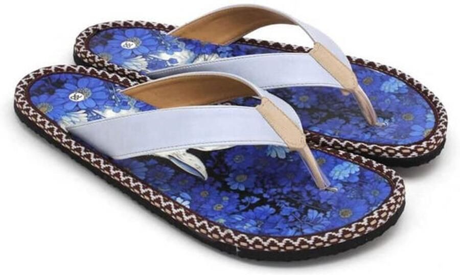 GOBY Dames Slippers Flip-Flops Blue Bunny Design Handgemaakt