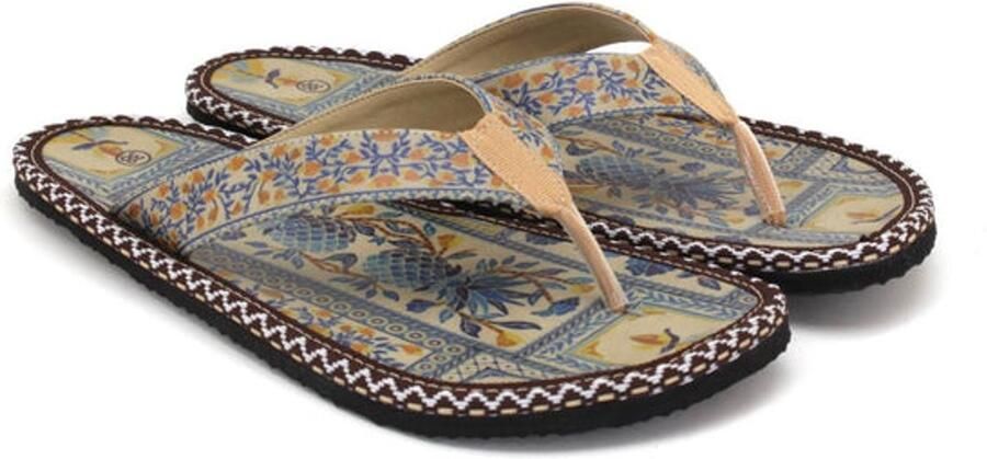GOBY Dames Slippers Flip-Flops Blue Floral Design Handgemaakt