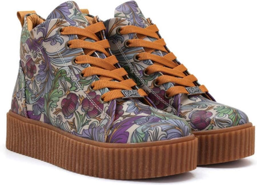 GOBY Dames Sneaker Boots Bloemenprint Handgemaakt Vegan Leer