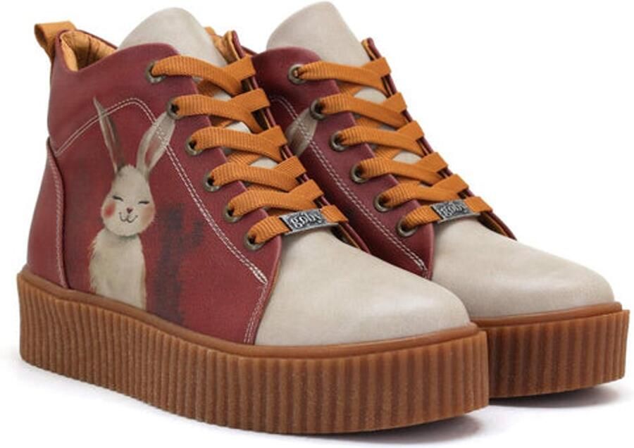 GOBY Dames Sneaker Boots Konijn Print Handgemaakt Vegan Leer Comfortabele Damesboots