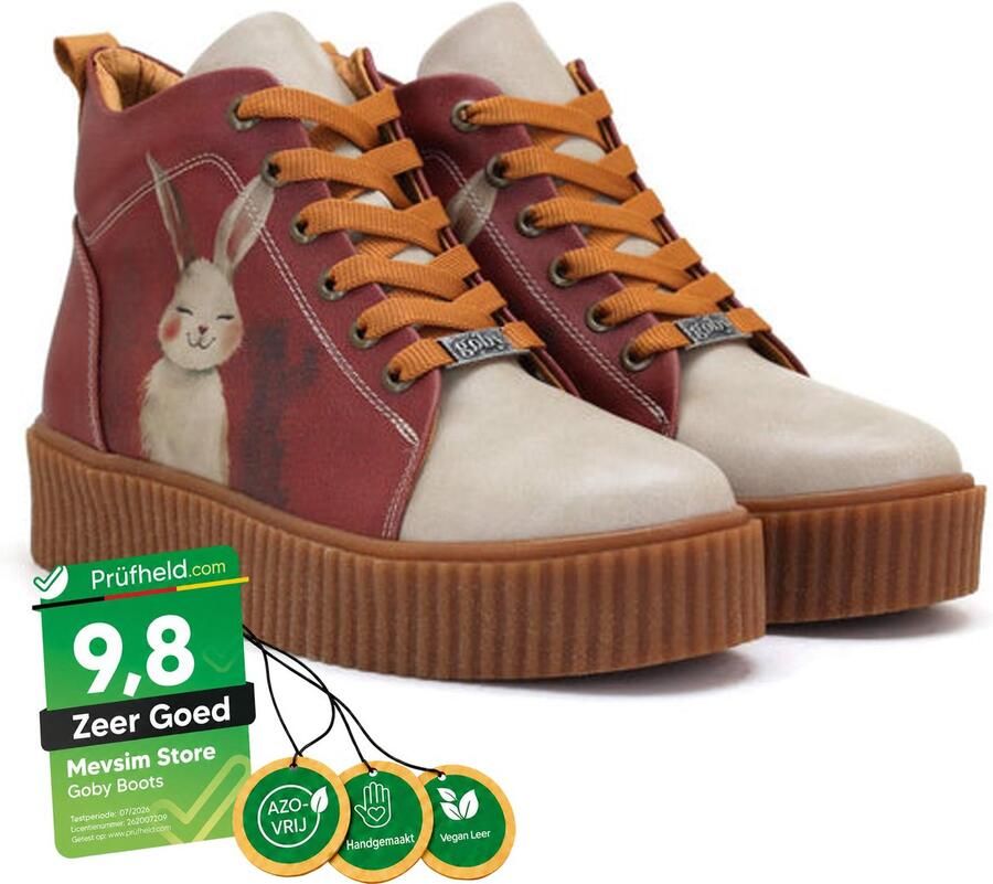GOBY Dames Sneaker Boots Konijn Print Handgemaakt Vegan Leer Comfortabele Damesboots - Foto 2