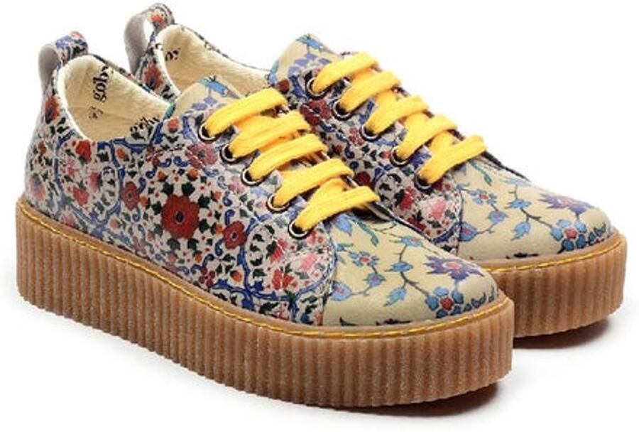 GOBY Dames Sneakers Bloemenprint Handgemaakt Vegan Leer Comfortabele Lage Sneakers