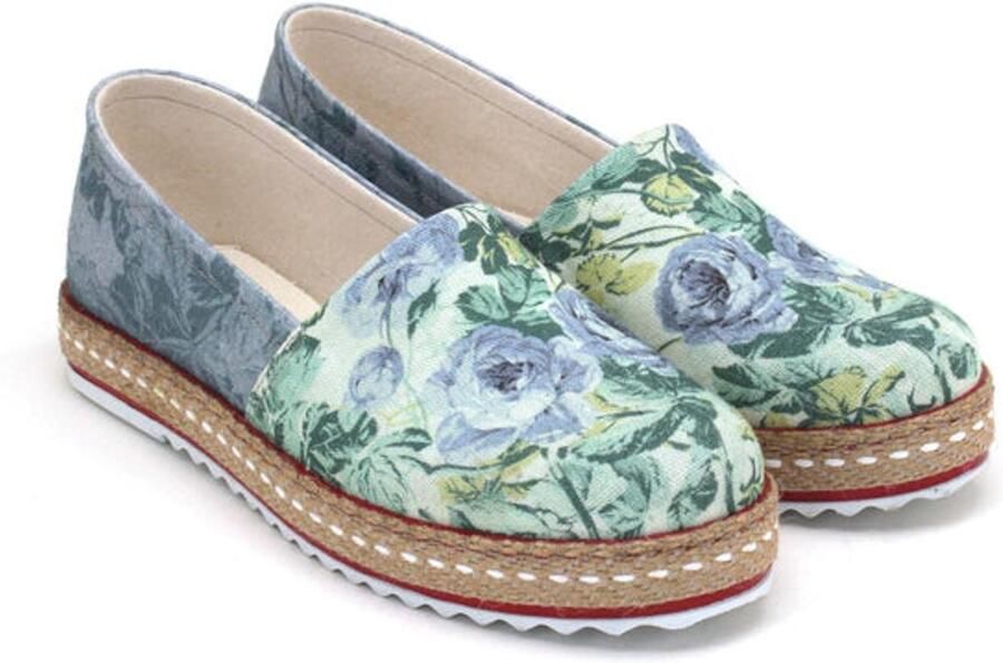 GOBY Dames Sneakers Blue Floral Design Handgemaakt Vegan