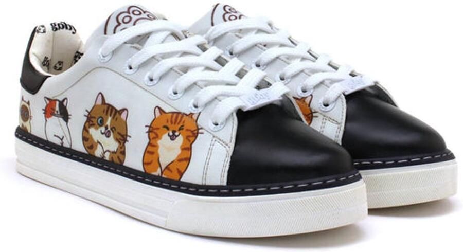 GOBY Dames Sneakers Kattenillustraties Vegan Leer Handgemaakt