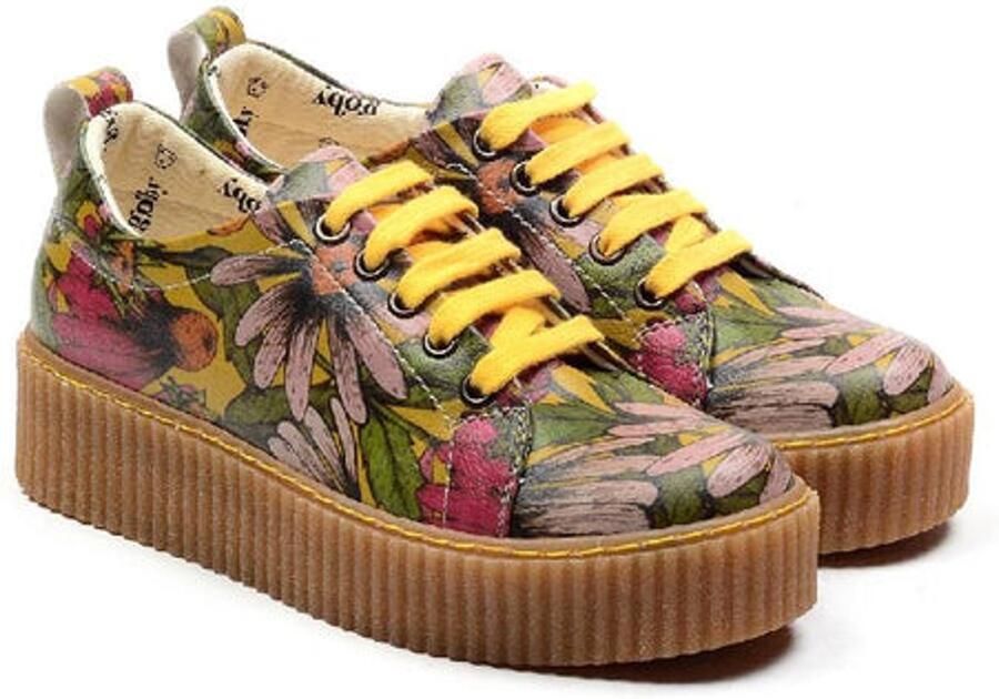 GOBY Dames Sneakers Kleurrijke Bloemenprint Handgemaakt Vegan Leer Comfortabele Lage Sneakers