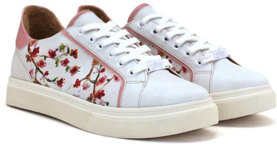 GOBY Dames Sneakers Roze Bloemenprint Vegan Leer Handgemaakt