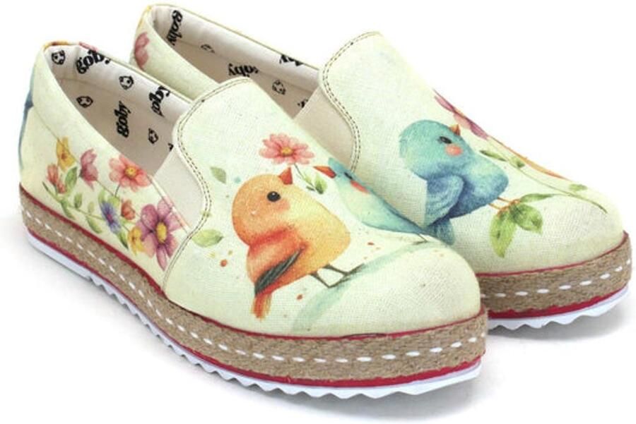 GOBY Dames Sneakers Vegan Leer Birds en Flowers Design