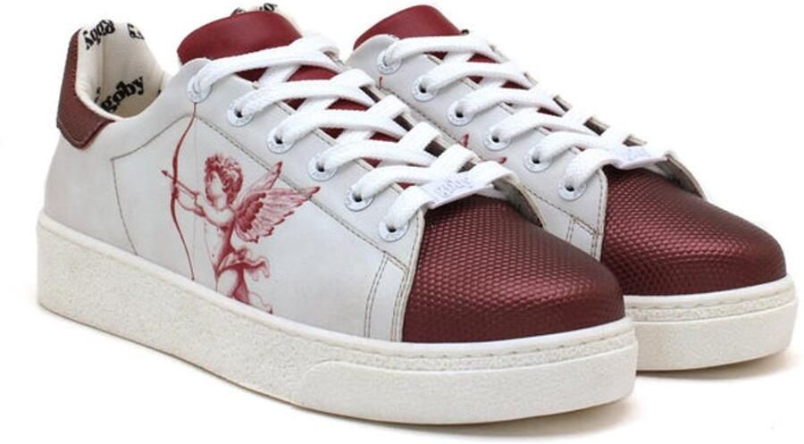 GOBY Dames Sneakers Vegan Leer Cupid Design Wit & Bordeaux