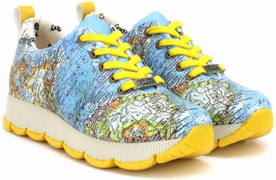 GOBY Dames Sneakers Wereldkaart Print Lichtgewicht Zool Handgemaakt Premium Kwaliteit