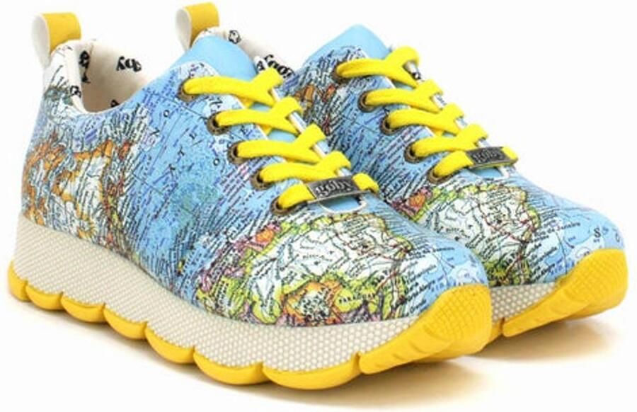 GOBY Dames Sneakers Wereldkaart Print Lichtgewicht Zool Handgemaakt Premium Kwaliteit