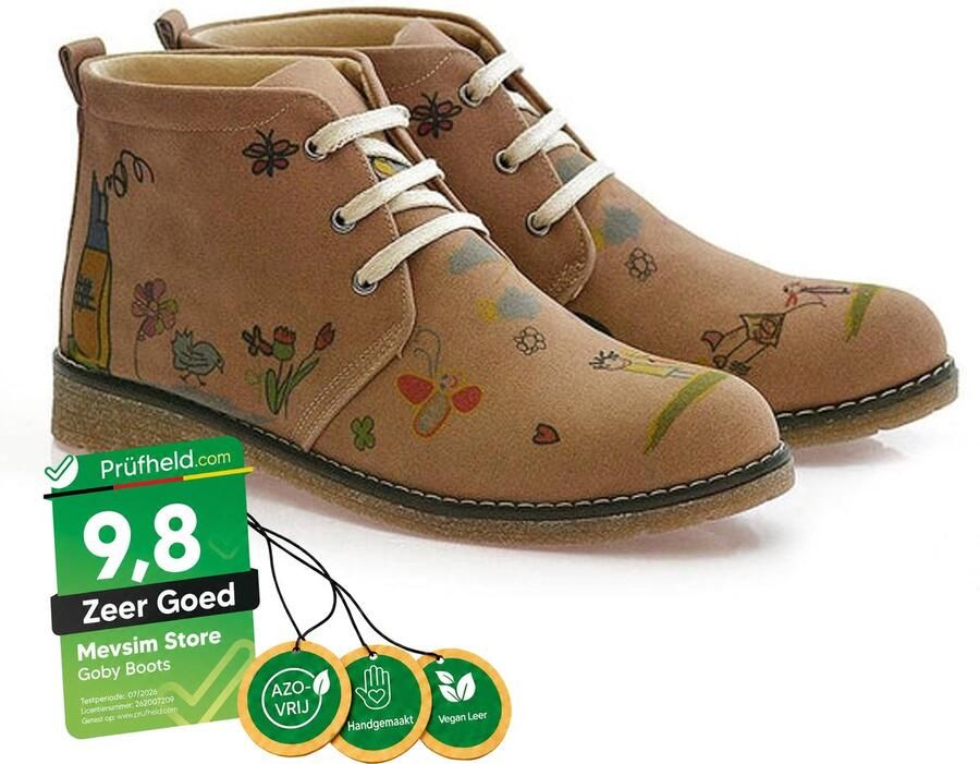 GOBY Dames Veterboots Bloemen Print Handgemaakt Vegan Leer Comfortabele Damesboots - Foto 2