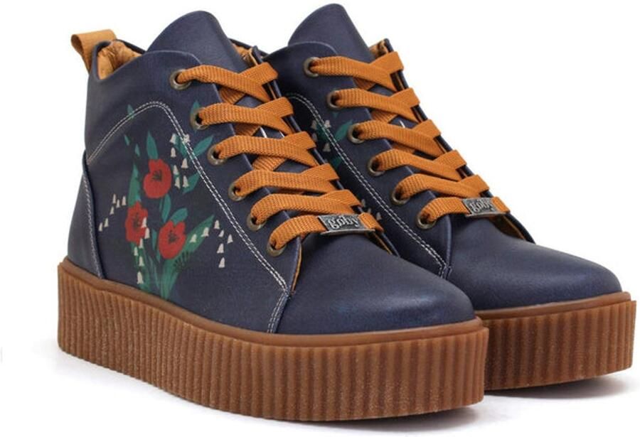 GOBY Dames Veterboots Bloemenillustratie Handgemaakt Premium Kwaliteit