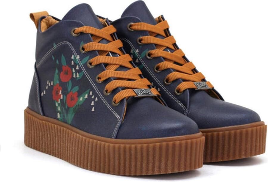 GOBY Dames Veterboots Bloemenillustratie Handgemaakt Premium Kwaliteit