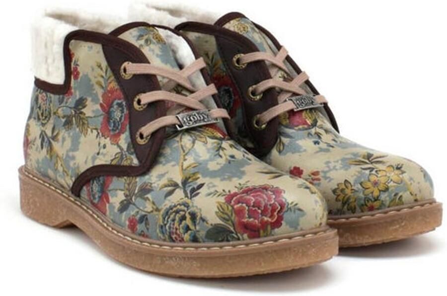 GOBY Dames Veterboots Bloemenprint Handgemaakt Vegan Leer Comfortabele Winterboots