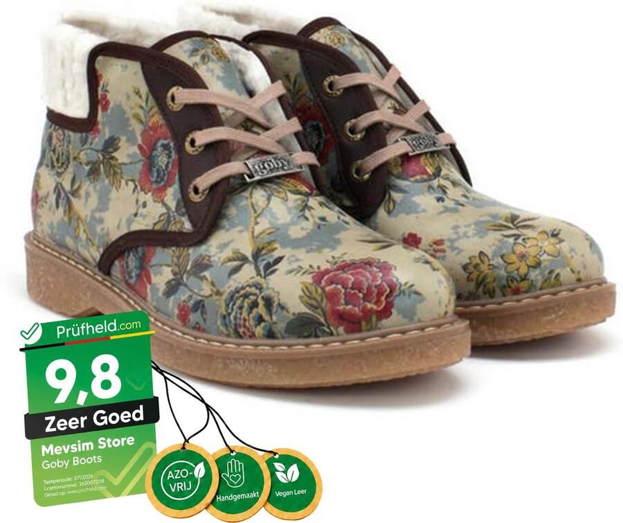 GOBY Dames Veterboots Bloemenprint Handgemaakt Vegan Leer Comfortabele Winterboots - Foto 2