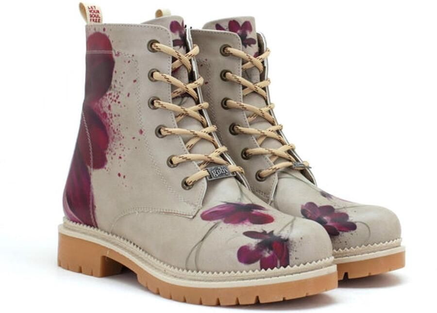 GOBY Dames Veterboots Bloemenspatten Vegan Leer Handgemaakt