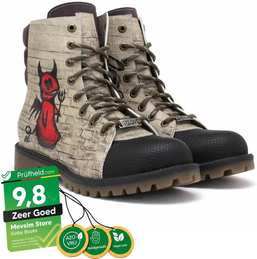 GOBY Dames Veterboots Handgemaakt Vegan Leer Stoere Damesboots