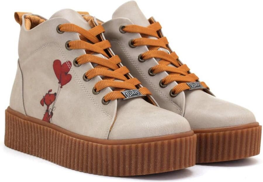 GOBY Dames Veterboots Hartjesprint Platform Zool Handgemaakt Premium Kwaliteit