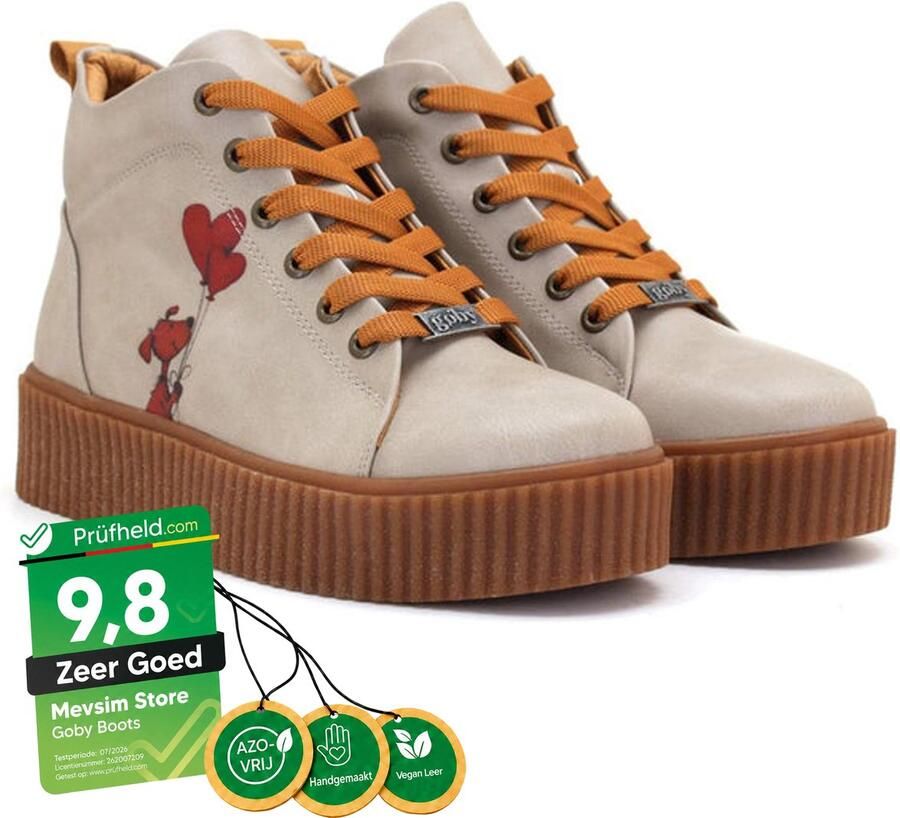 GOBY Dames Veterboots Hartjesprint Platform Zool Handgemaakt Premium Kwaliteit - Foto 2