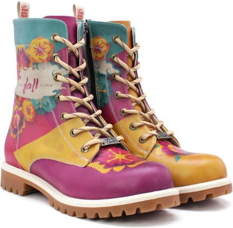 GOBY Dames Veterboots Herfstbloemen Illustratie Handgemaakt Premium Kwaliteit