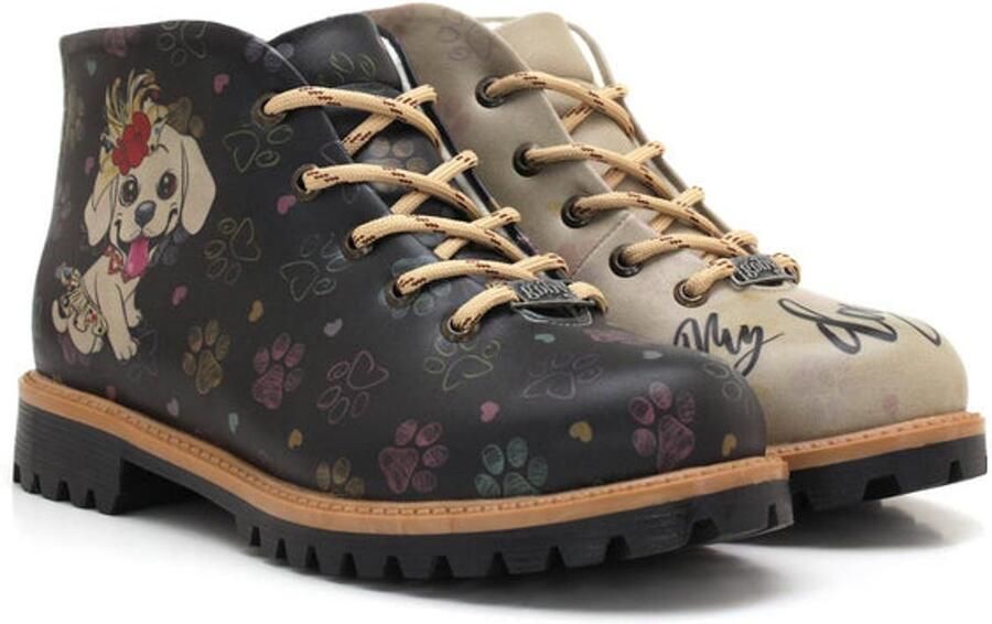 GOBY Dames Veterboots Hondenillustratie Robuuste Zool Handgemaakt Premium Kwaliteit