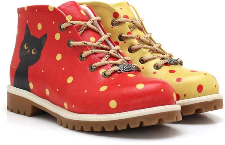 GOBY Dames Veterboots Kat Print Handgemaakt Vegan Leer Comfortabele Damesboots