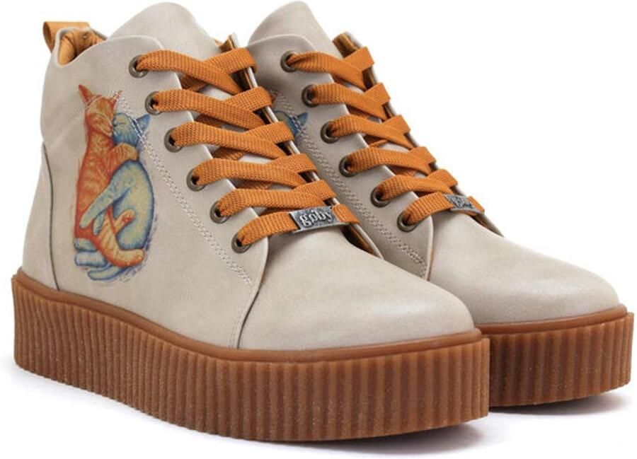 GOBY Dames Veterboots Katten Illustratie Platform Zool Handgemaakt Premium Kwaliteit