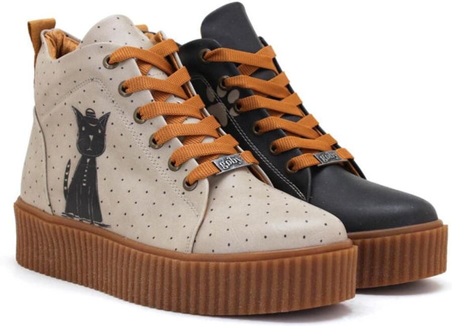 GOBY Dames Veterboots Kattenprint Platform Zool Handgemaakt Premium Kwaliteit